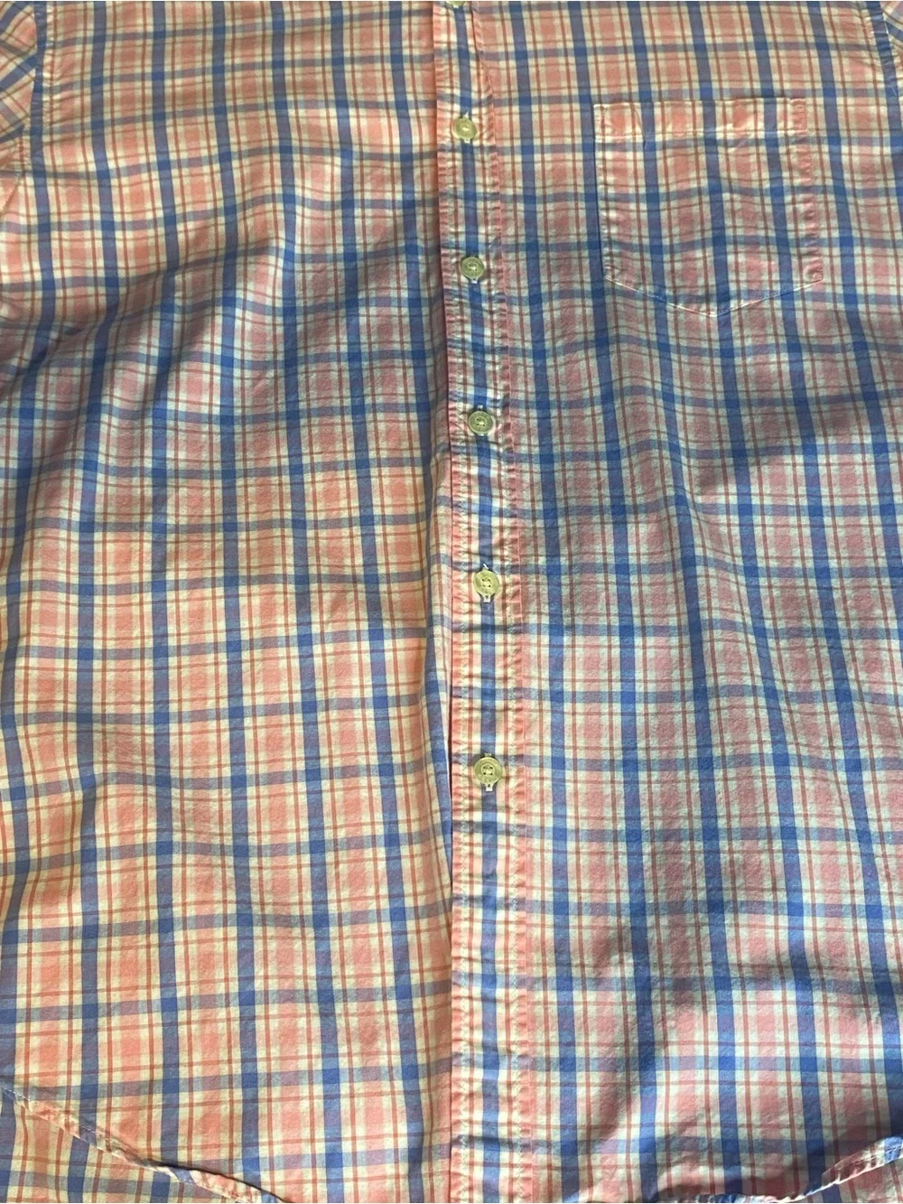 Mens J Crew Tailored Woven Cotton Button Up Size Large 100% Cotton Pink/Blue
